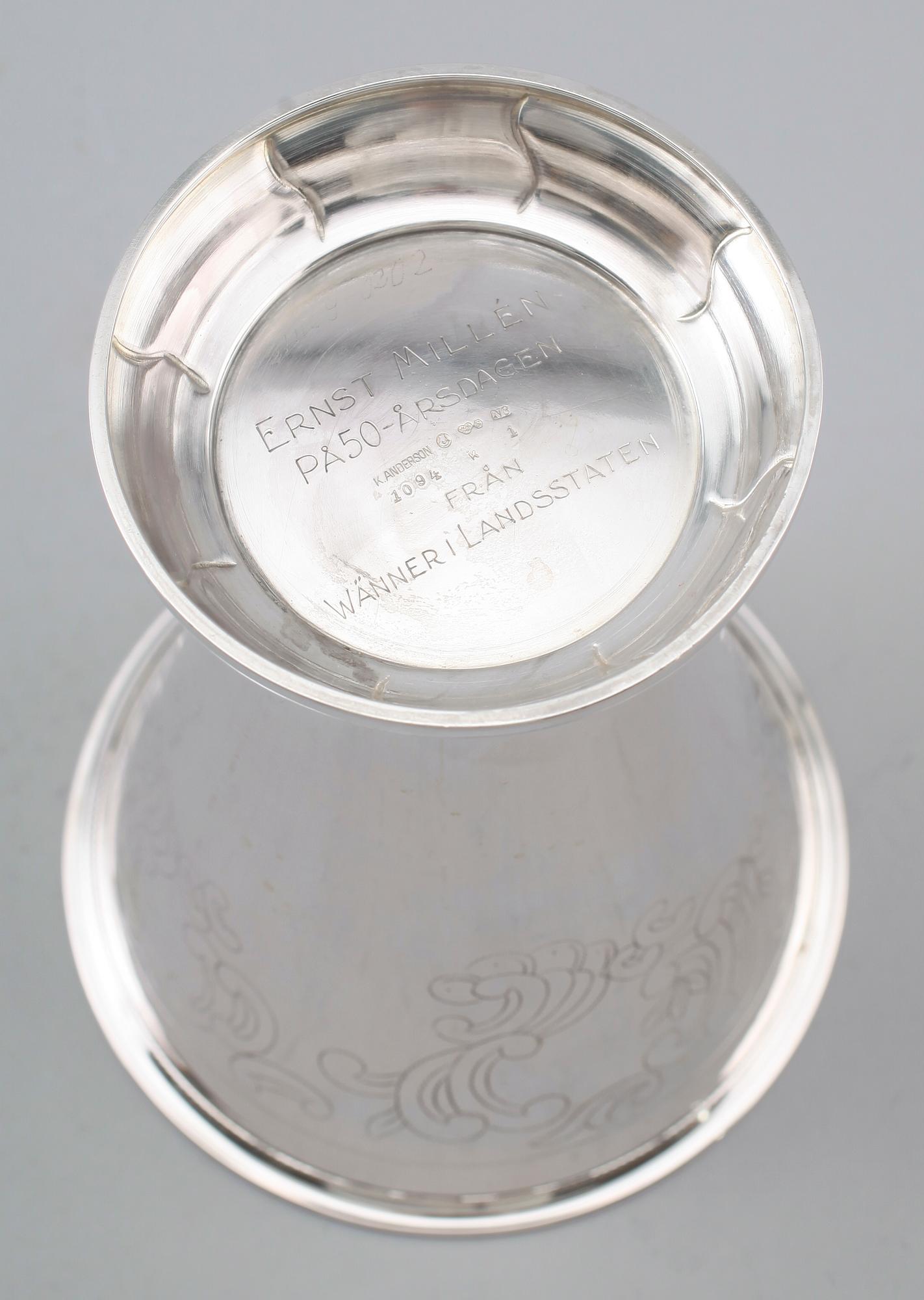 BÄGARE, silver, K Anderson, Stockholm 1939. Vikt ca 362 g.