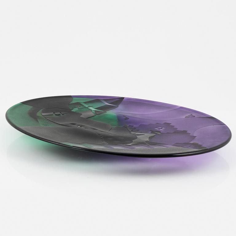 Bertil Vallien, a unique glass dish, Kosta Boda, Sweden.