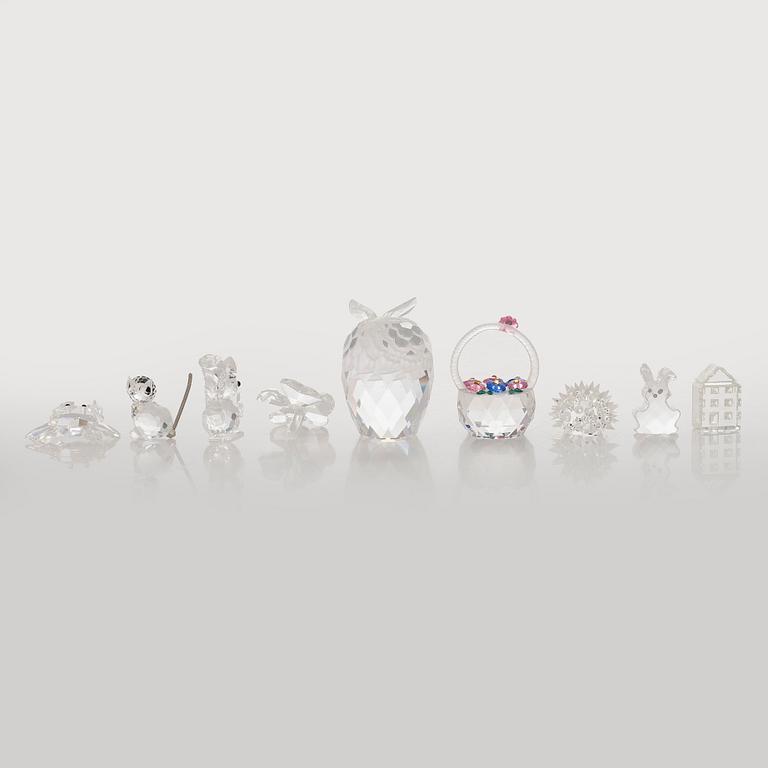 Swarovski, a set of 9 crystal figurines, late 20th century.
