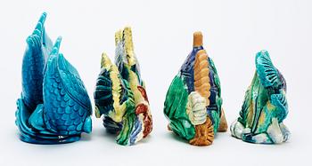 A set of four Gunnar Nylund stoneware figures of fishes, Rörstrand.