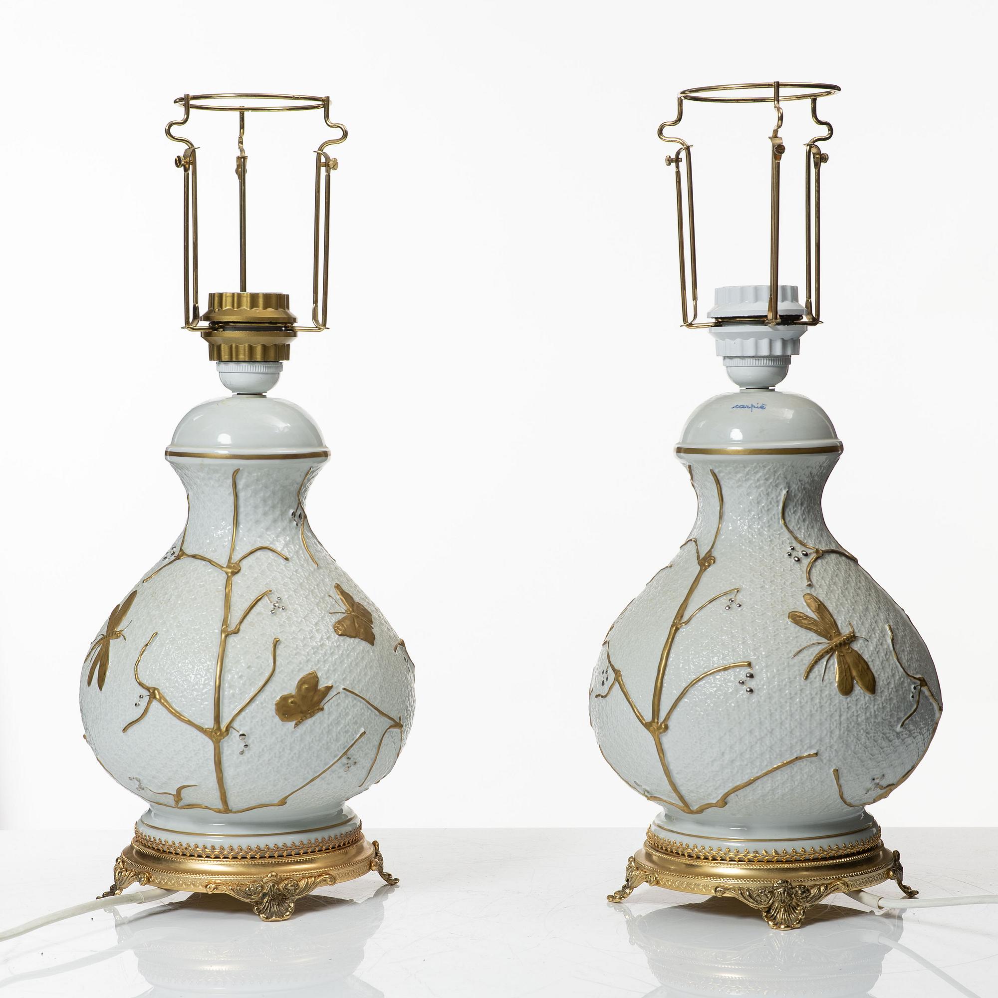 A pair of porcelain table lamps, Carpié, Italy.