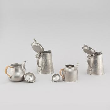Two tankards and two pots in pewter, i a by Pehr Henrik Lundén in Lidköping, 19th century.