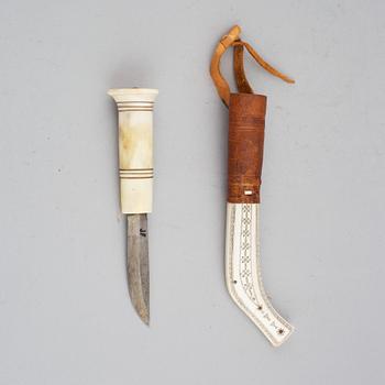 Johan Fankki, a Sami reindeer horn knife, signed JF.