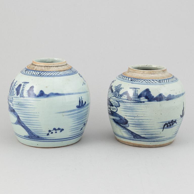 Two blue and white jars, Qing dynasty, 19th Century.