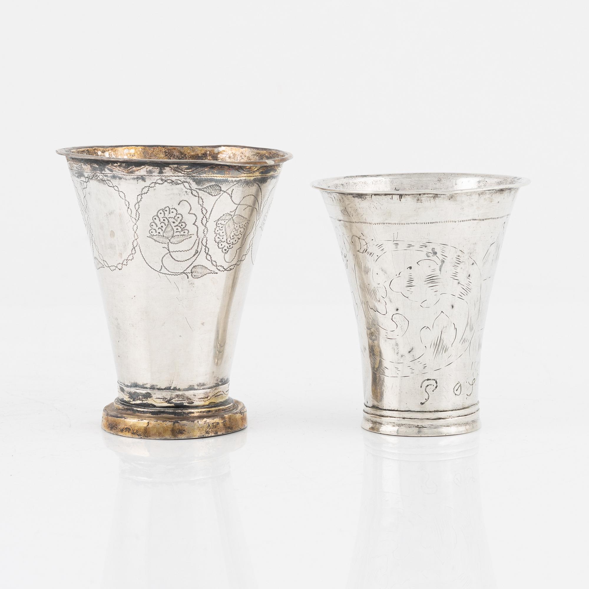 Two Swedish Silver Beakers, 18-19th century.