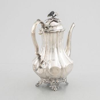 Christian Hammer, kaffekanna, silver, nyrokoko, Stockholm 1850.