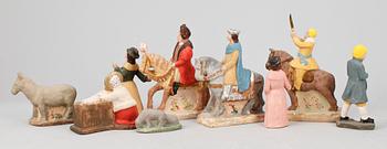 LENA BÖRJESSON, julkrubba, 9 delar, gips, samtliga sign, tidigt 1970-tal.