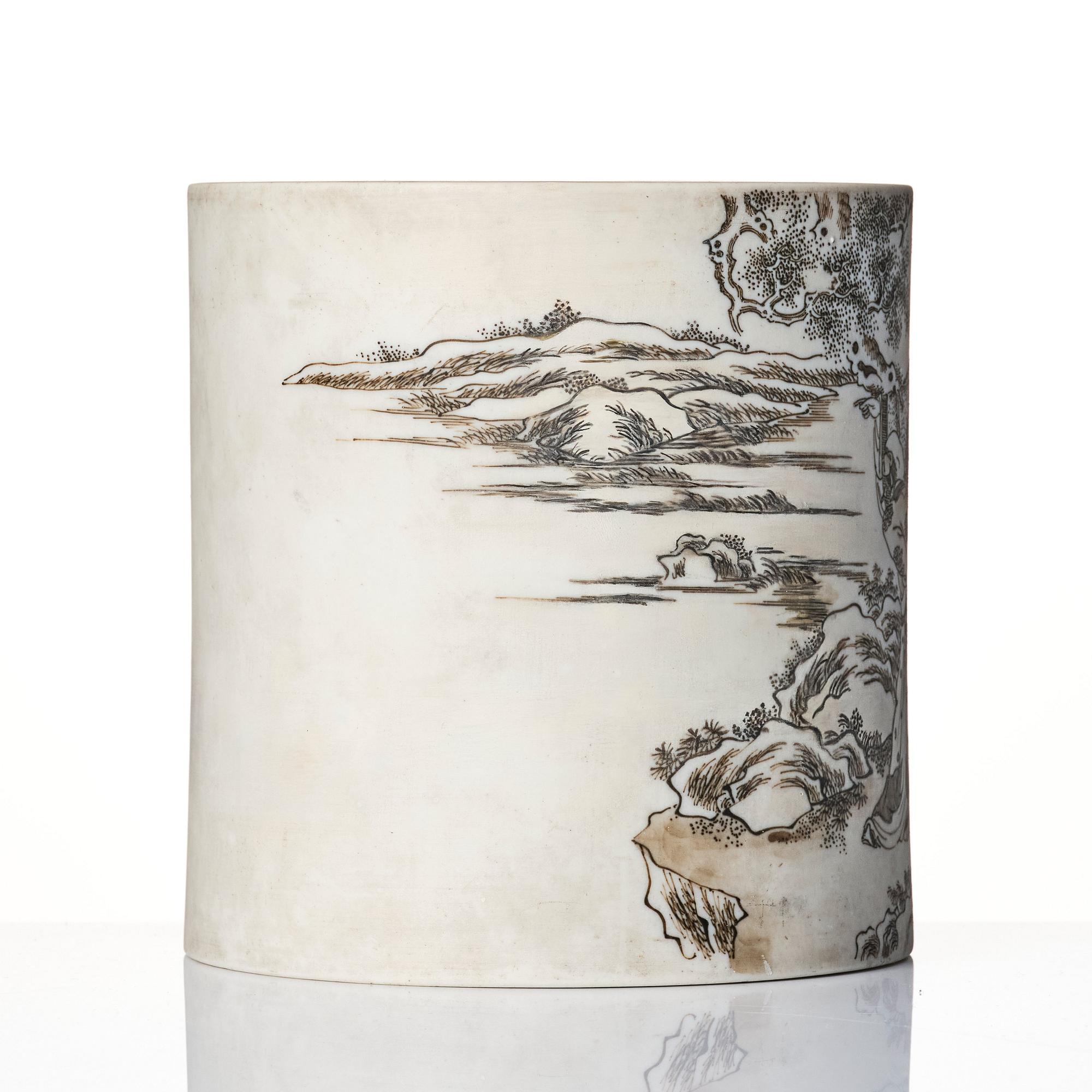 A bisquit brush pot, presumably late Qing dynasty/Republic.
