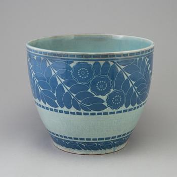 an earthenware flower pot "Sgrafitto", by Josef Ekberg, Gustavsberg, signed and dated 1910.