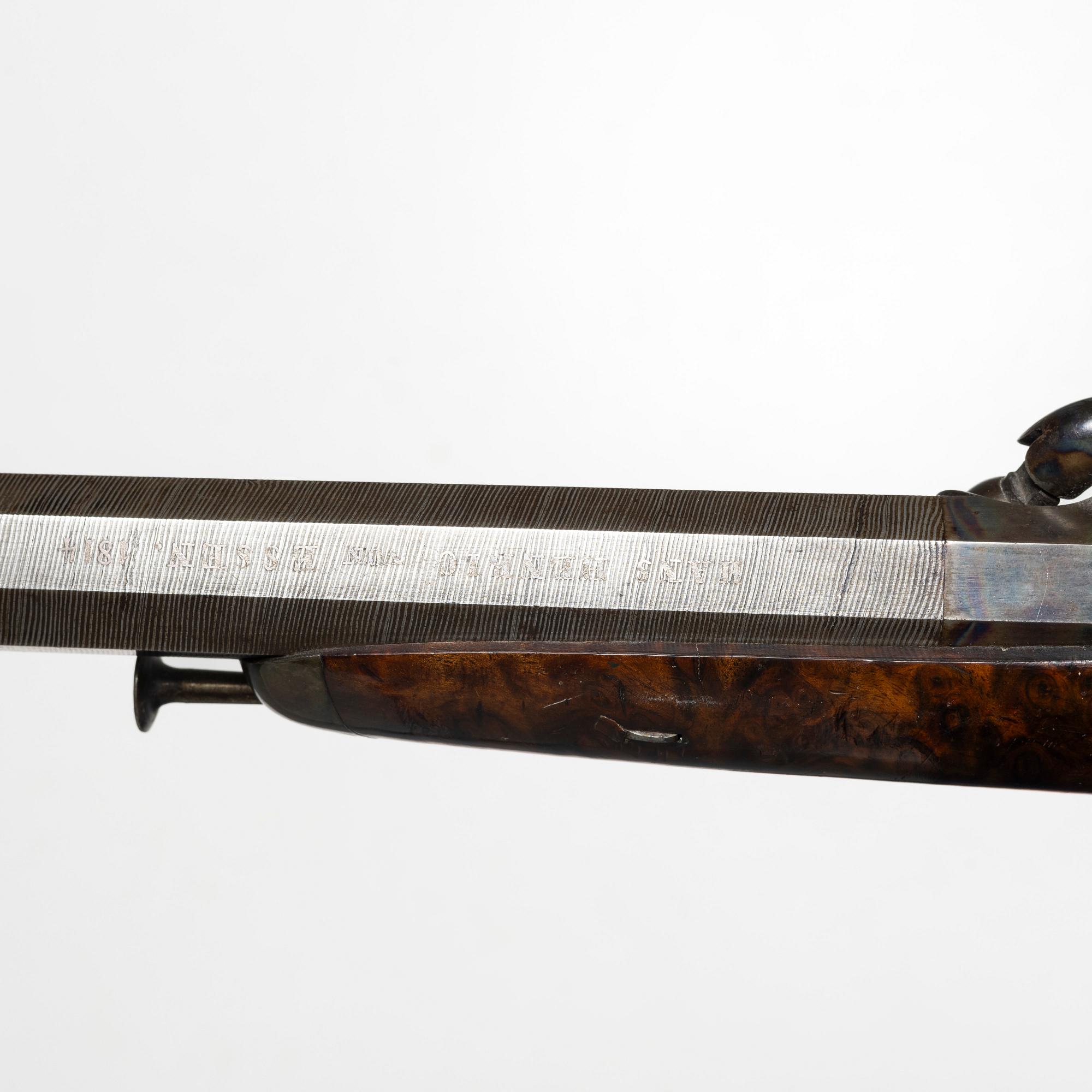 A piar of French percussion pistols, signed Aury, St. Etienne, 1850-80.