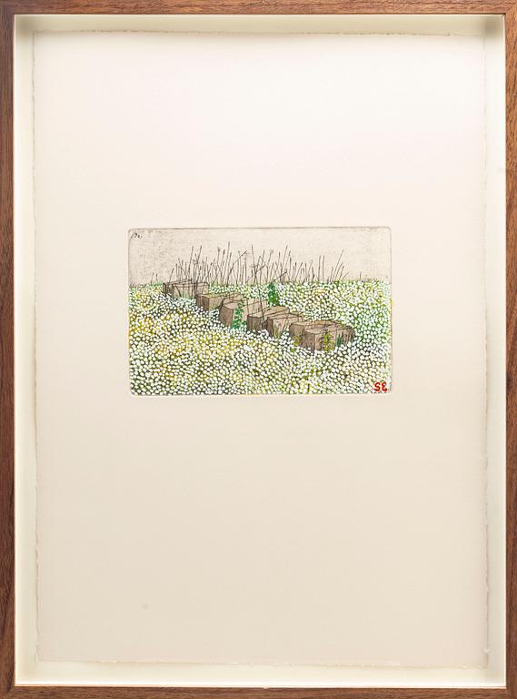 STEN EKLUND, hand coloured etching, signed.