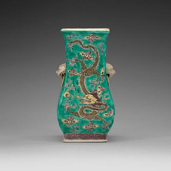 A green bisquit dragon vase, Qing dynasty 19th century.