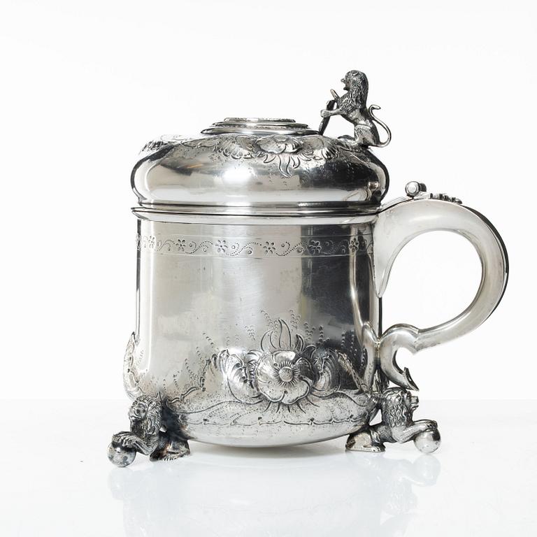 A Danish silver baroque style tankard, 20th century.