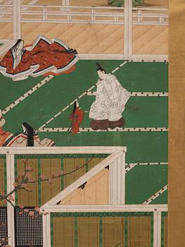 A Japanese six fold screen, Edo period (1603-1868).