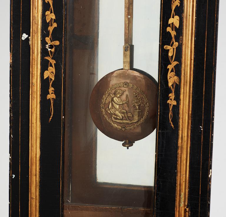 An English 18th century black painted longcase clock by John Ellicott.