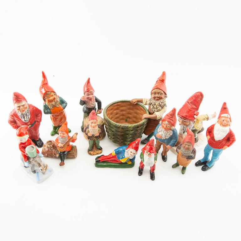 A collection of gnomes, 13 pieces mostly Germany, 20th century.