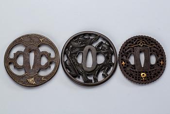 TSUBA, 3 stycken, Japan, brons.