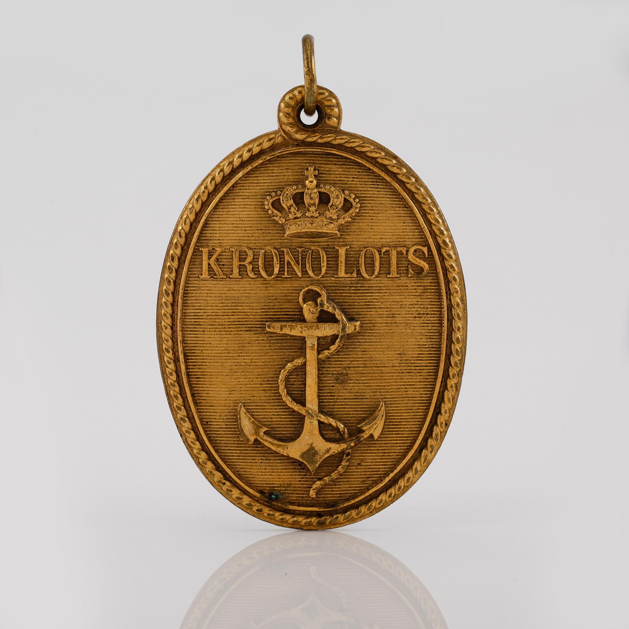 KRONOLOTSMÄRKE,  mässing, tidigt 1900-tal.