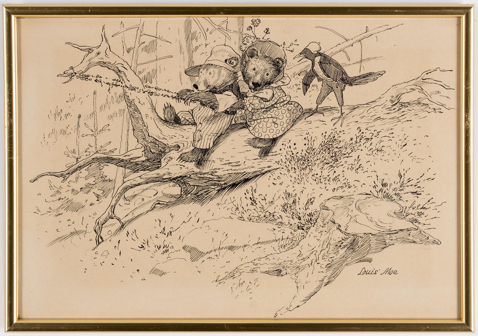 LOUIS MOE, Ink drawings, 5, signed.