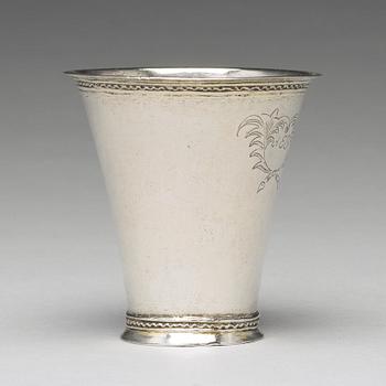 A Swedish 18th century parcel-gilt silver beaker, mark of Erik Broberg, Borås 1724.