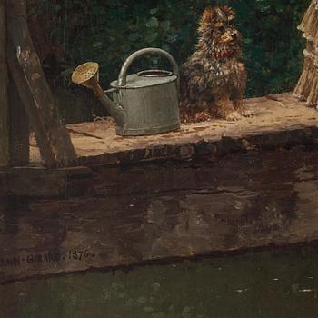 Marie-François Firmin-Girard, Fishing young woman with dog.