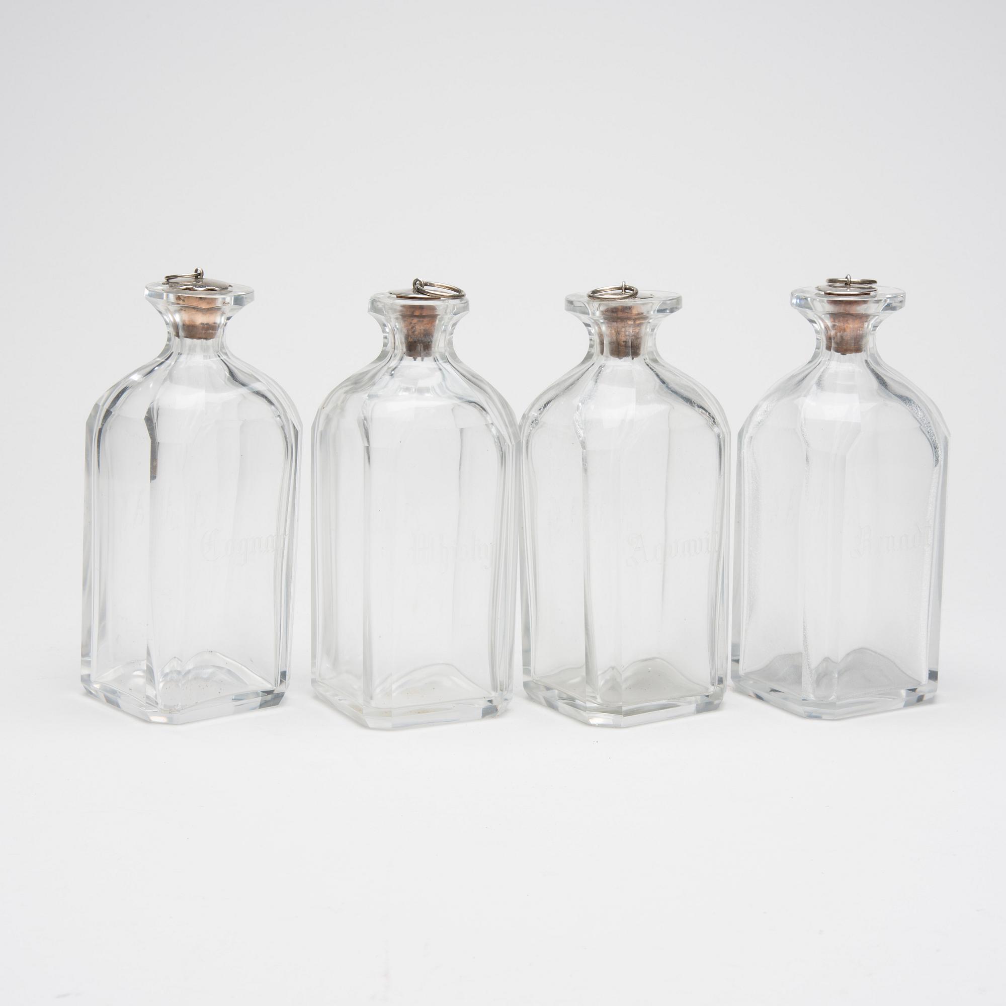 SCHATULL MED 4 ST FLASKOR, glas, 1800-talets första hälft.