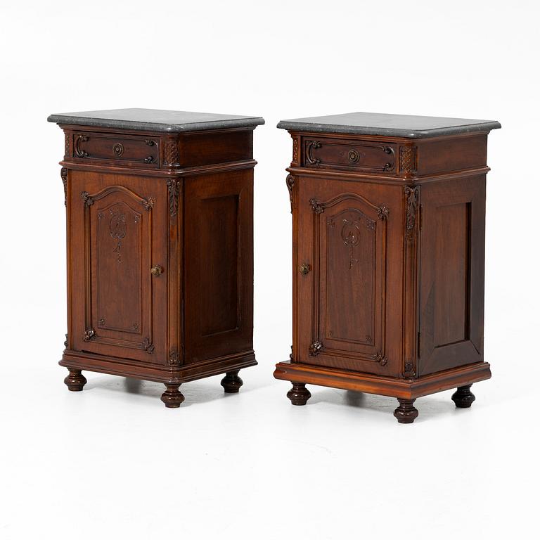 Bedside tables, a pair, first half of the 20th century.