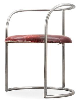 An Eskil Sundahl chromed steel and red leather armchair, Sweden 1930's.