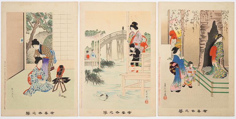 Miyagawa Shuntei, a series of thirteen woodblock prints in colours, circa 1900.