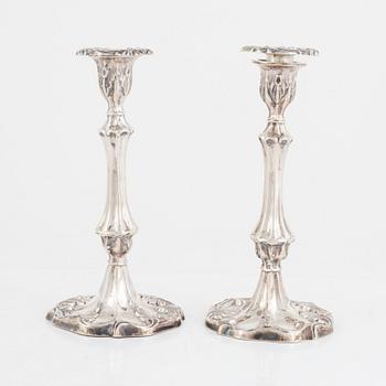 Candlesticks, a pair, silver, Gustaf Möllenborg, Stockholm, 1854.