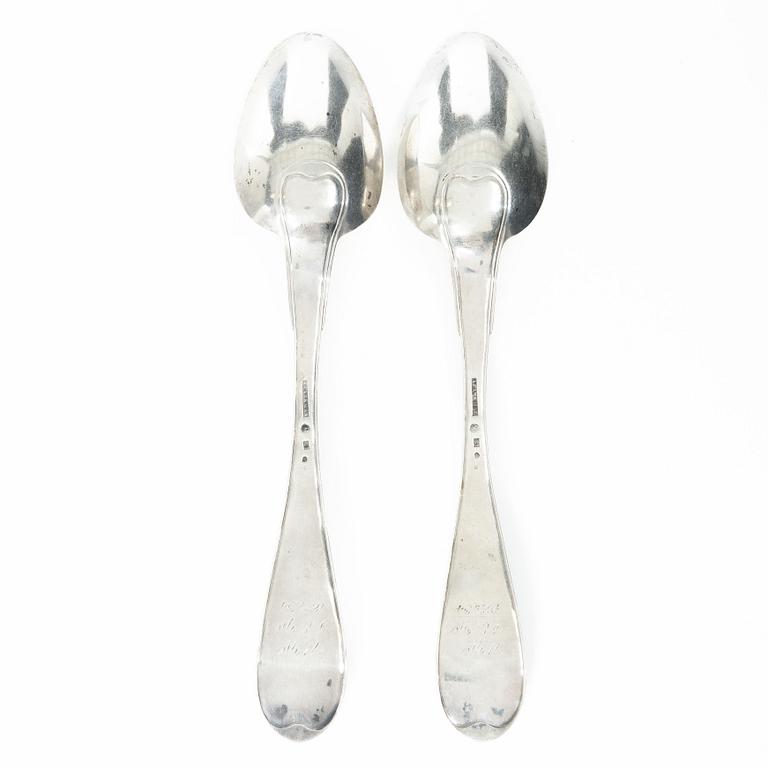 A pair of Swedish silver serving spoons, mark of Anders Theodor Barkman, Varberg 1830.