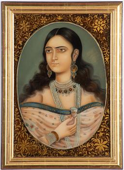 A Persian (Iranian) reverse glass painting, late Qajar dynasty.