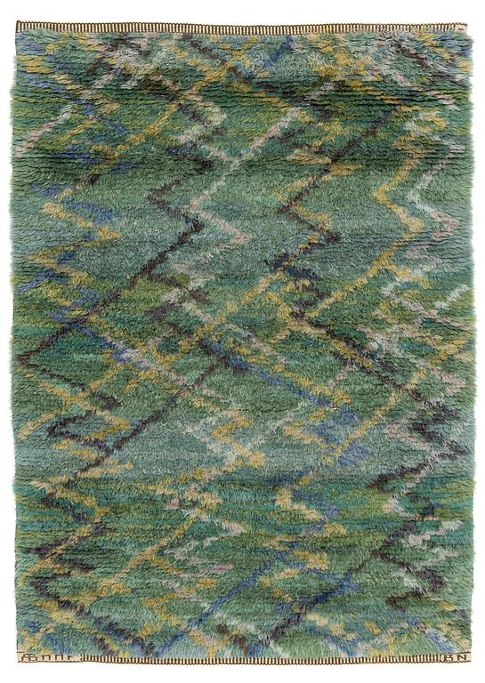 Barbro Nilsson, a carpet, "Sommarvägar, grön", knotted pile, ca 117 x 88 cm, signed AB MMF BN.