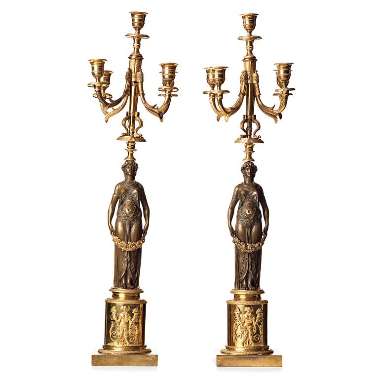 A pair of Empire 19th century five-light candelabra.