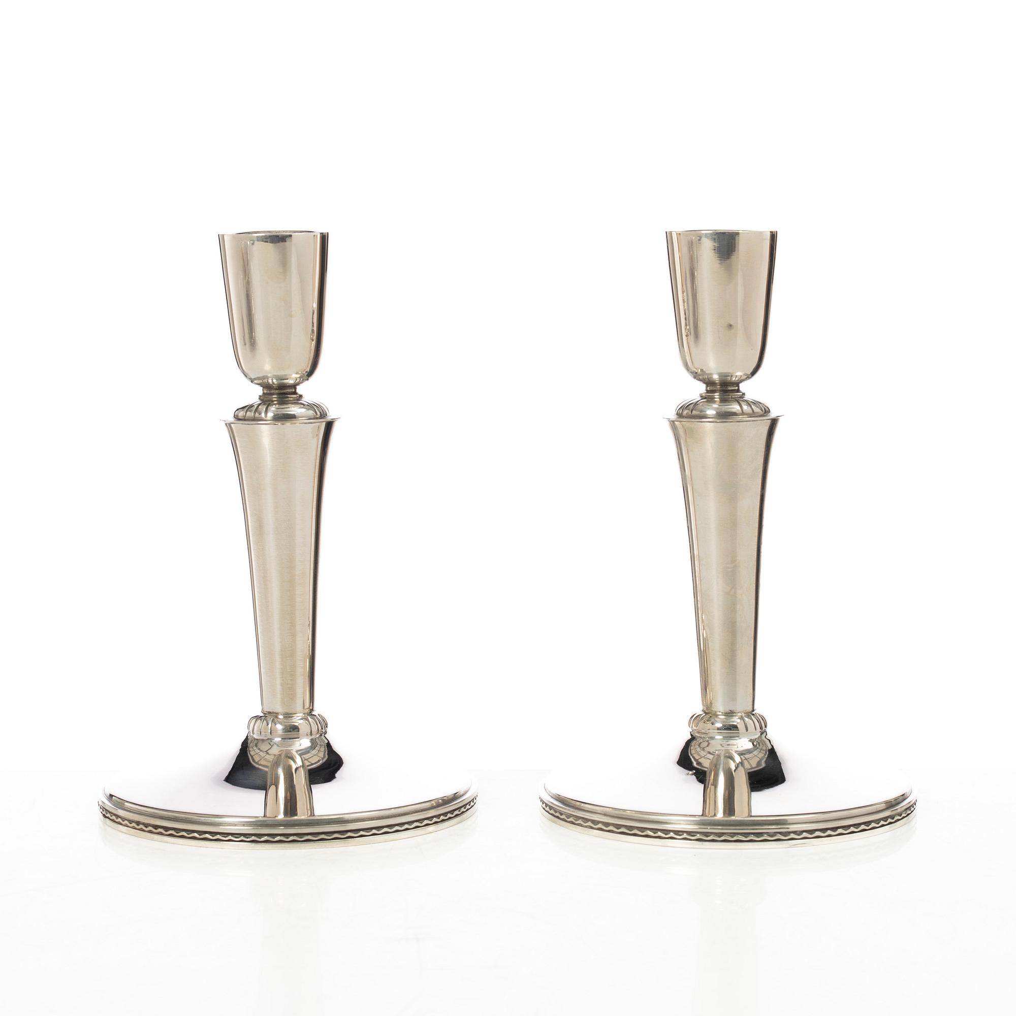 Eric Råström, Candelsticks, a pair, silver, CG Råström, Stockholm 1955.