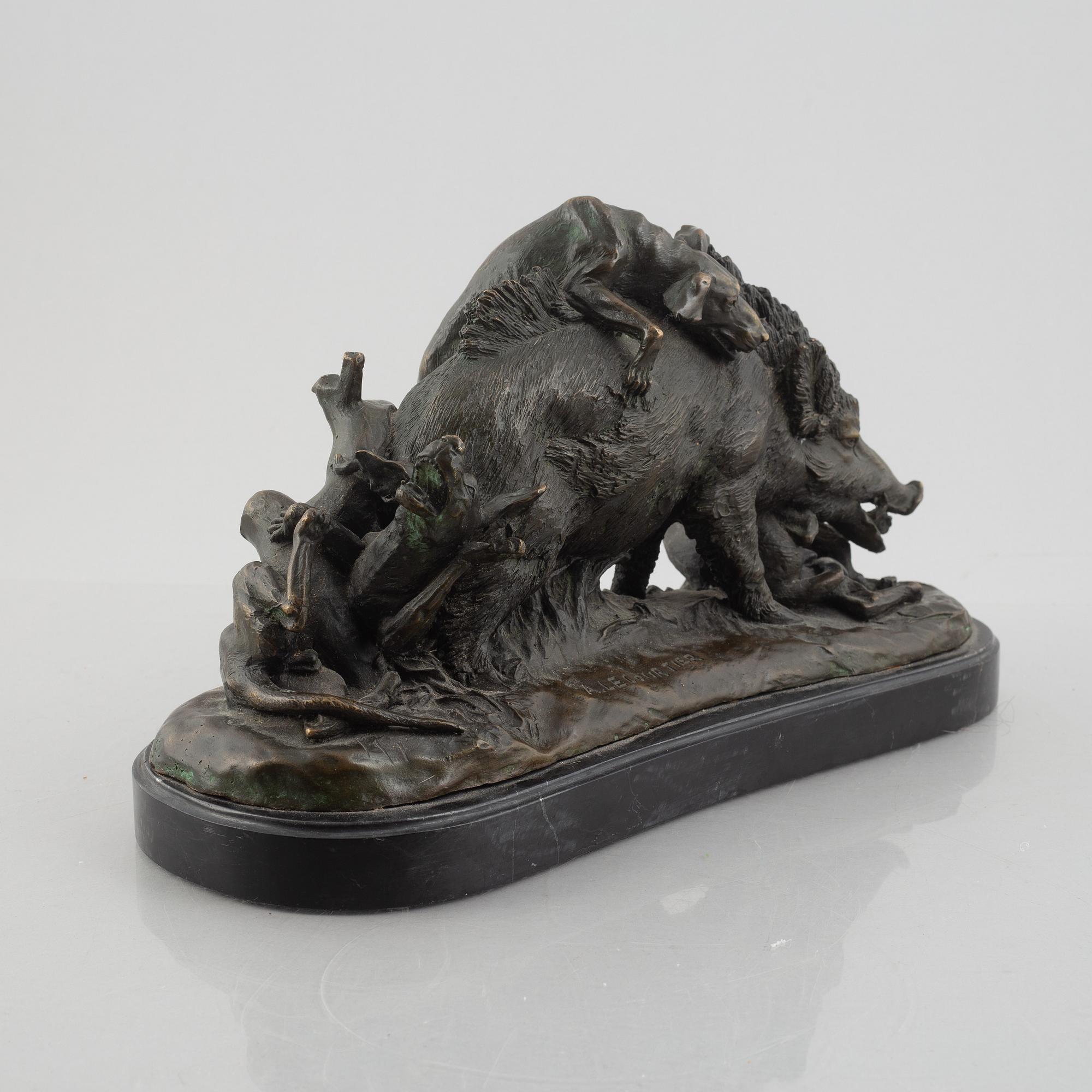 A. Lecourtier, Vildsvinsjakt.