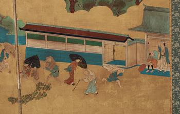 A Japanese six fold screen, Meiji period (1868-1912).