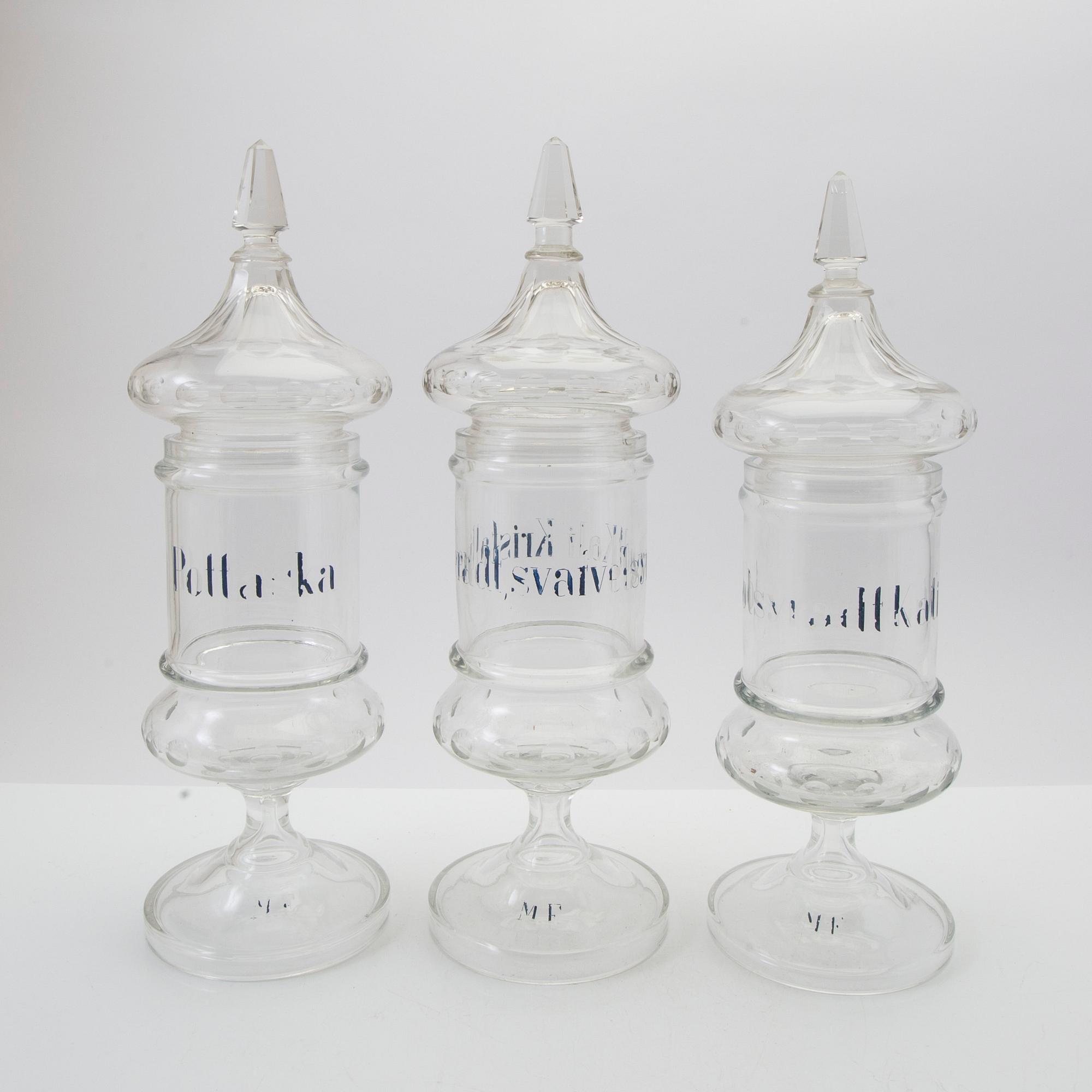 Apothecary jars, 7 pieces, first half of the 20th century.