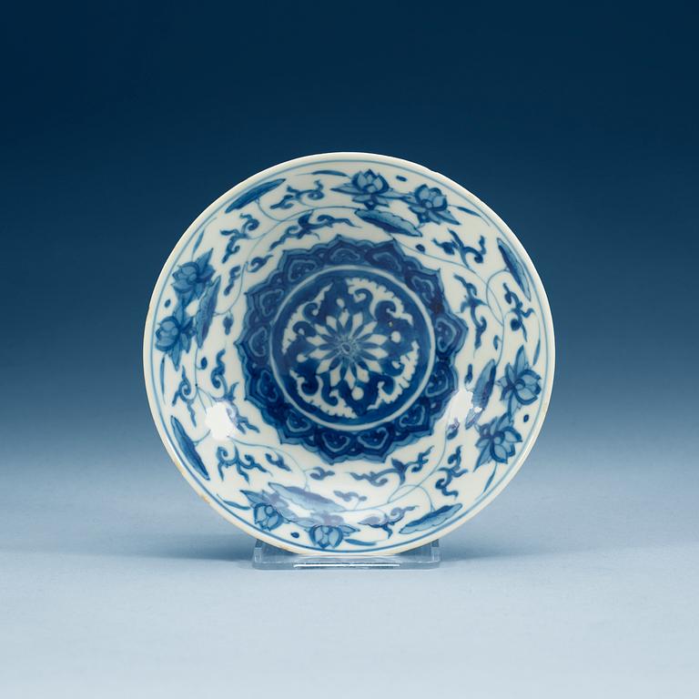 A blue and white Transitional bowl, 17th Century, with Jiajing six character mark.