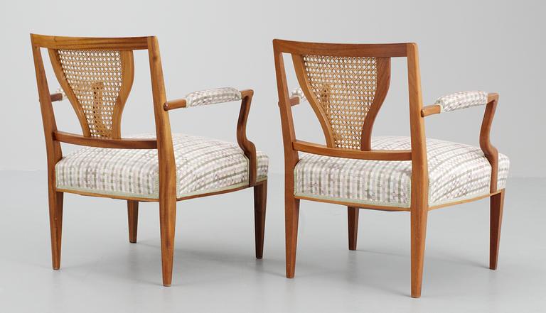 A pair of Josef Frank mahogany and rattan easy chairs, nr 969, by Firma Svenskt Tenn.