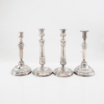 Candle holders, 2 pairs of silver-plated metal, first half of the 20th century.