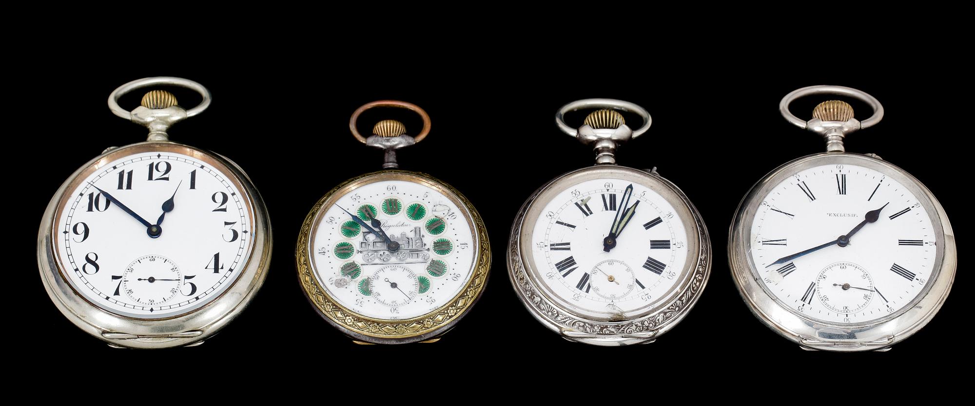 FICKUR, 4 st, bla Remontoir, silver. 1900-talets första hälft.