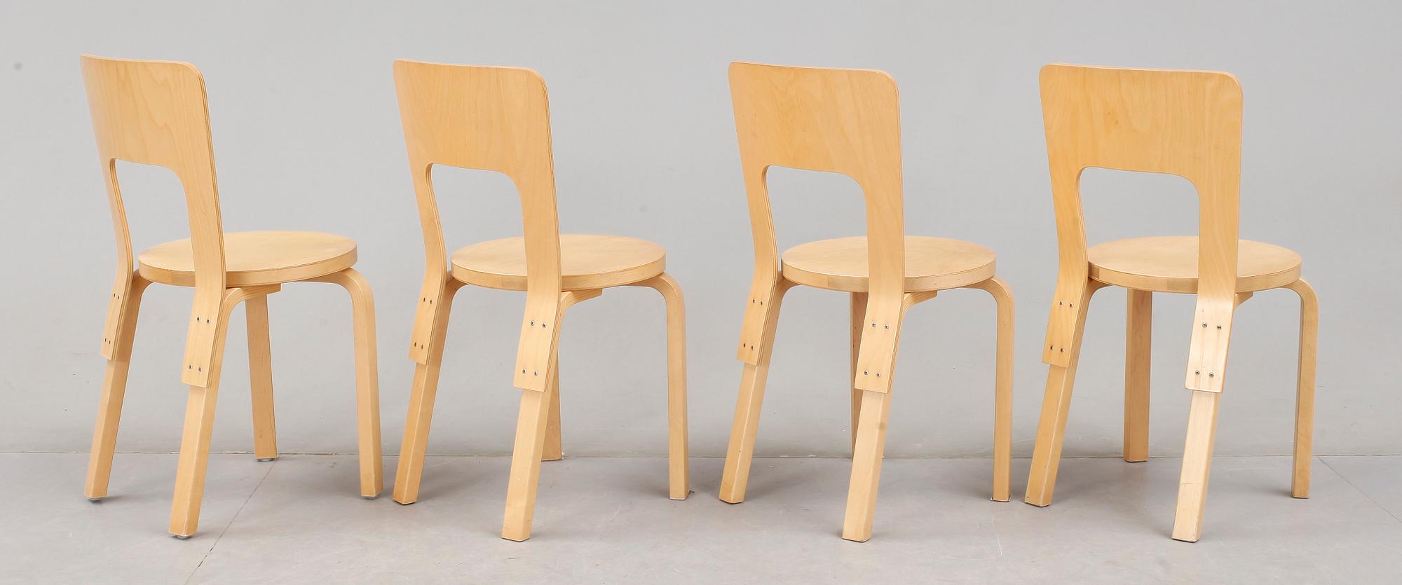 STOLAR, 4 st, modell 66, Alvar Aalto, Artek, 1900-talets senare hälft.
