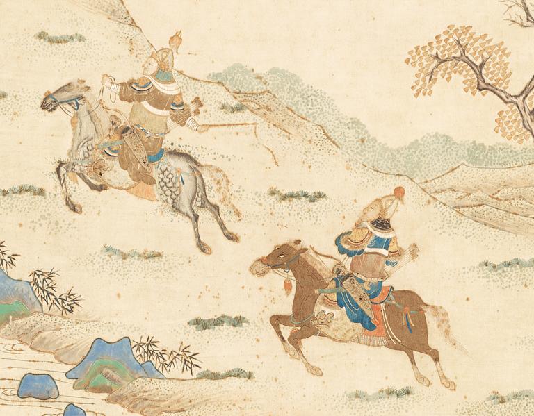 EMBROIDERY AND PAINTING. China, late Qing.