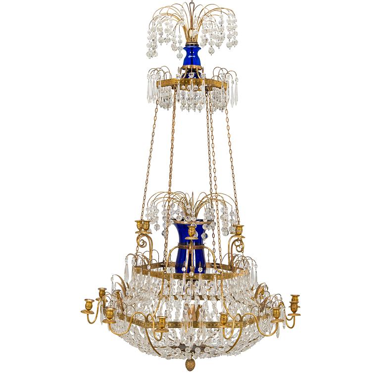 A 19th-century eighteen-candle chandelier from Saint Petersburg.