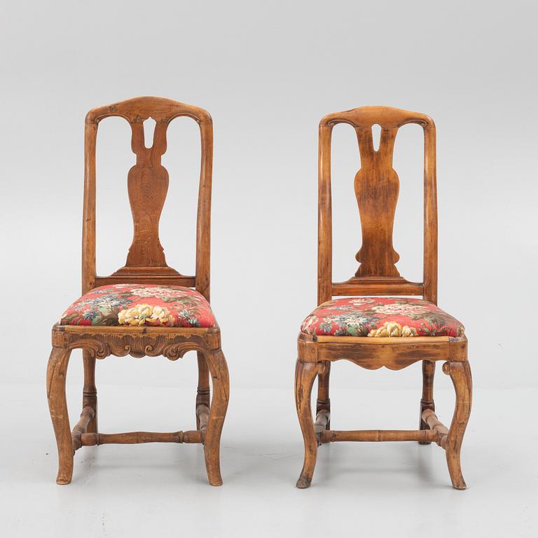 A set of two Swedish rococo chairs, later part 18th century.