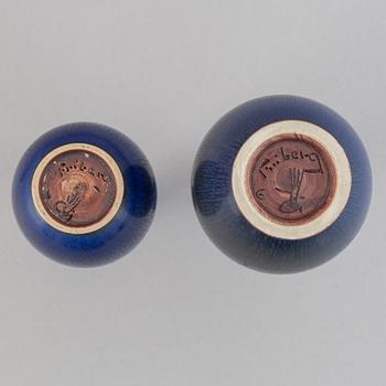 Berndt Friberg, two stoneware vases, Gustavsberg studio, Sweden 1960 and 1965.
