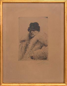 Anders Zorn, Self-portrait in wolf fur coat.