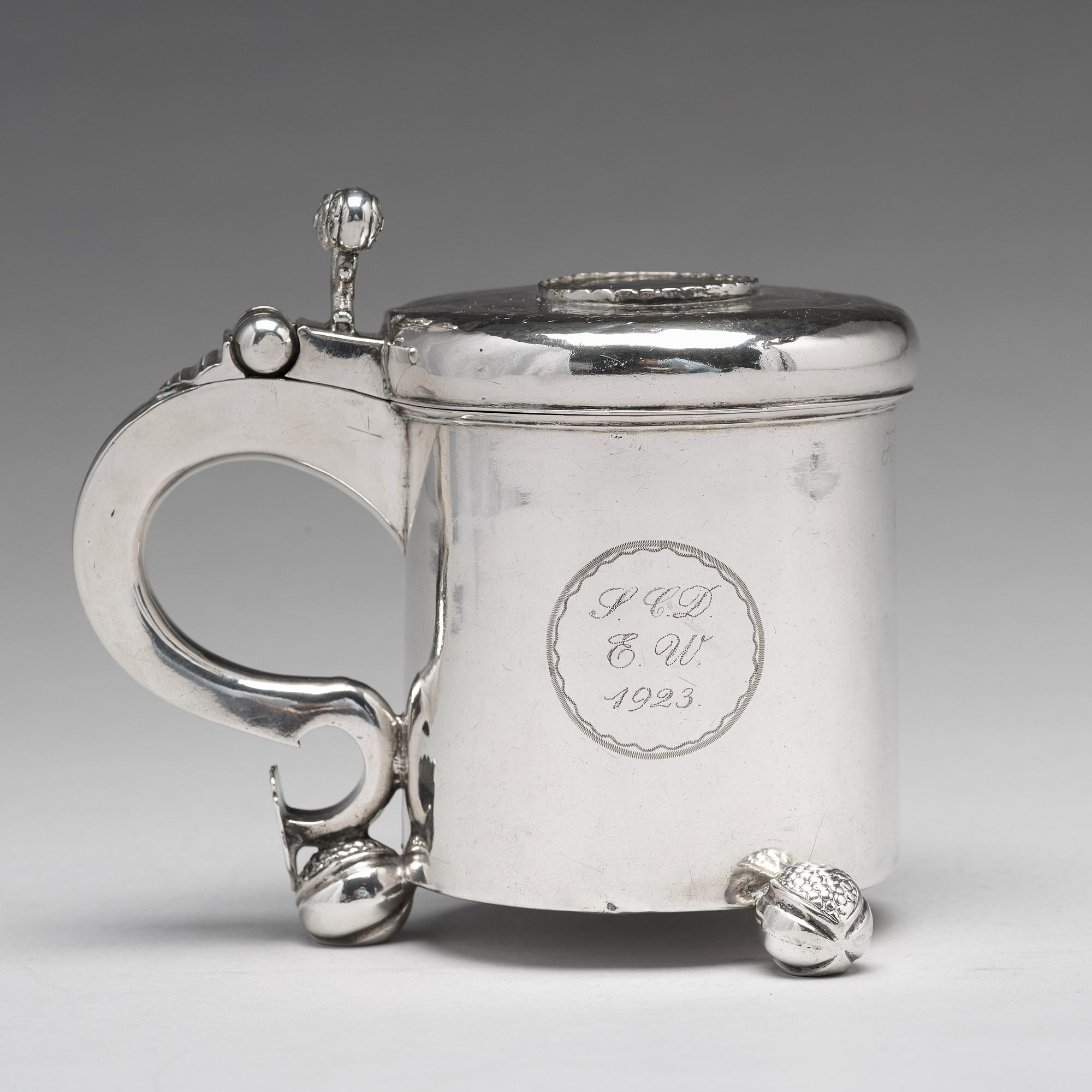 Niels Gertsen Thorbrügger, dryckeskanna, silver, Kolding (verksam 1710-1762).