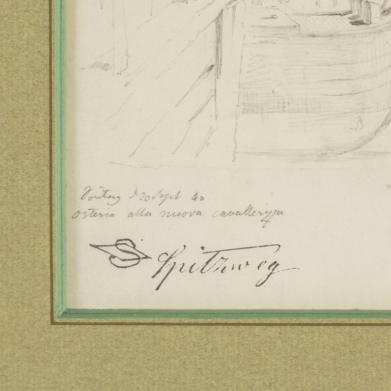 CARL SPITZWEG, pencil drawings, 5, stapped signature, one signed.